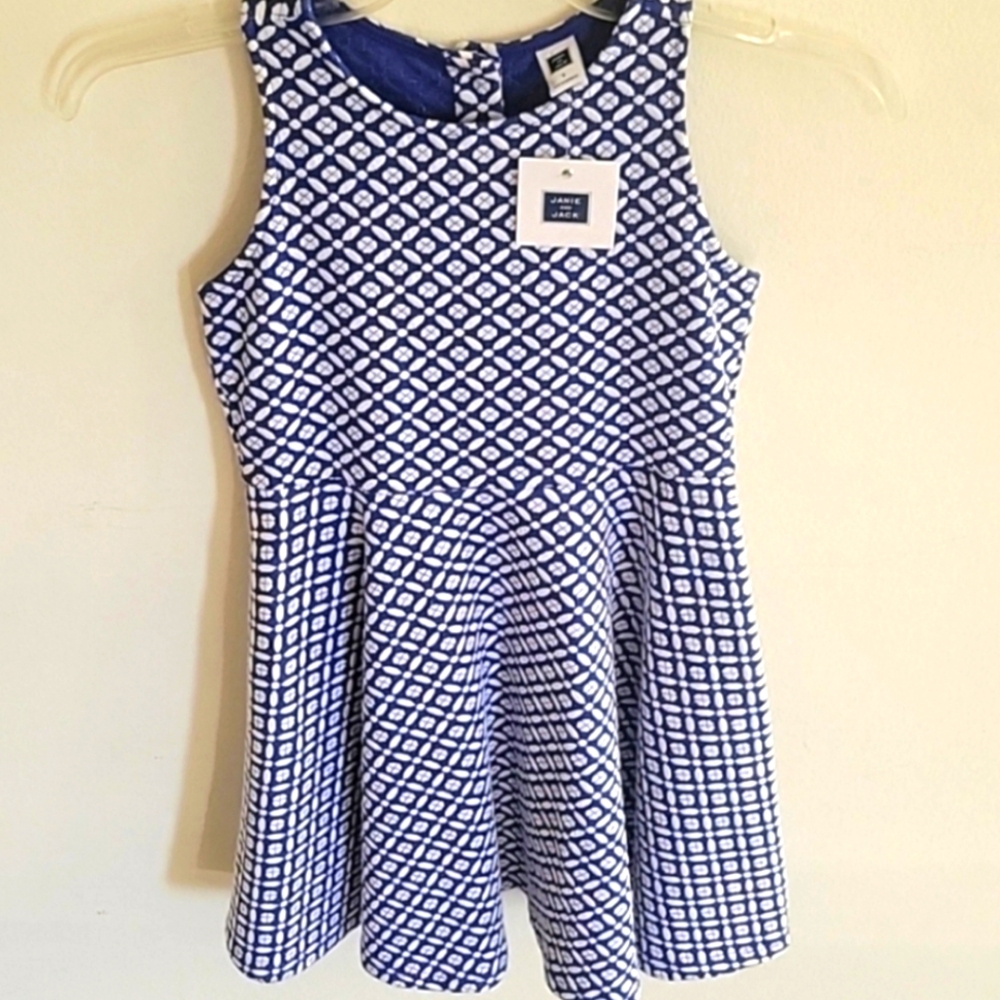 NEW JANIE & JACK blue And White Dress Size 7